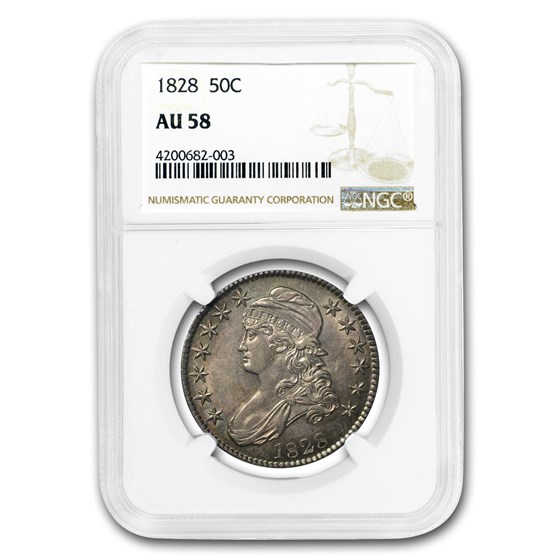 1828 Capped Bust Half Dollar Sq Base 2, Sm 8, Lg Ltrs AU-58 NGC 1828 Capped Bust Half Dollar Sq Base 2, Sm 8, Lg Ltrs AU-58 NGC